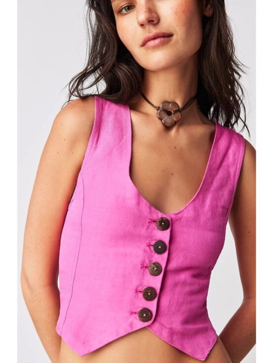 Free People Tops - Free People Reisling Vest Tank Flower Powder Pink Corset Back Boho Size Medium